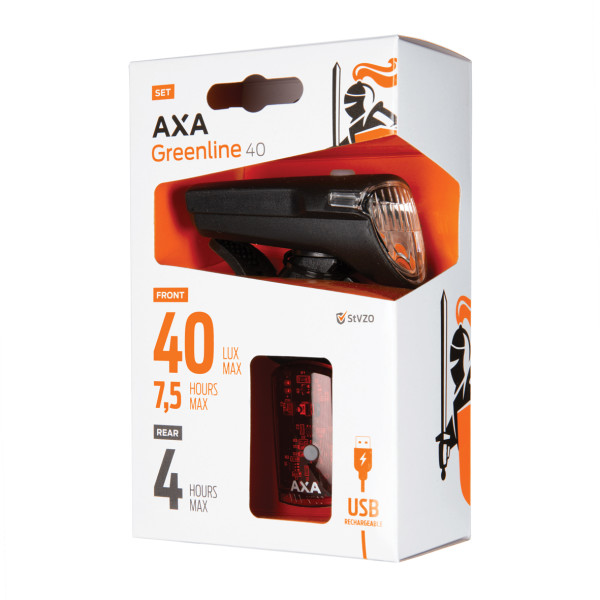 AXA GREENLINE 40-Lux Set vorne/hinten USB-Akku
