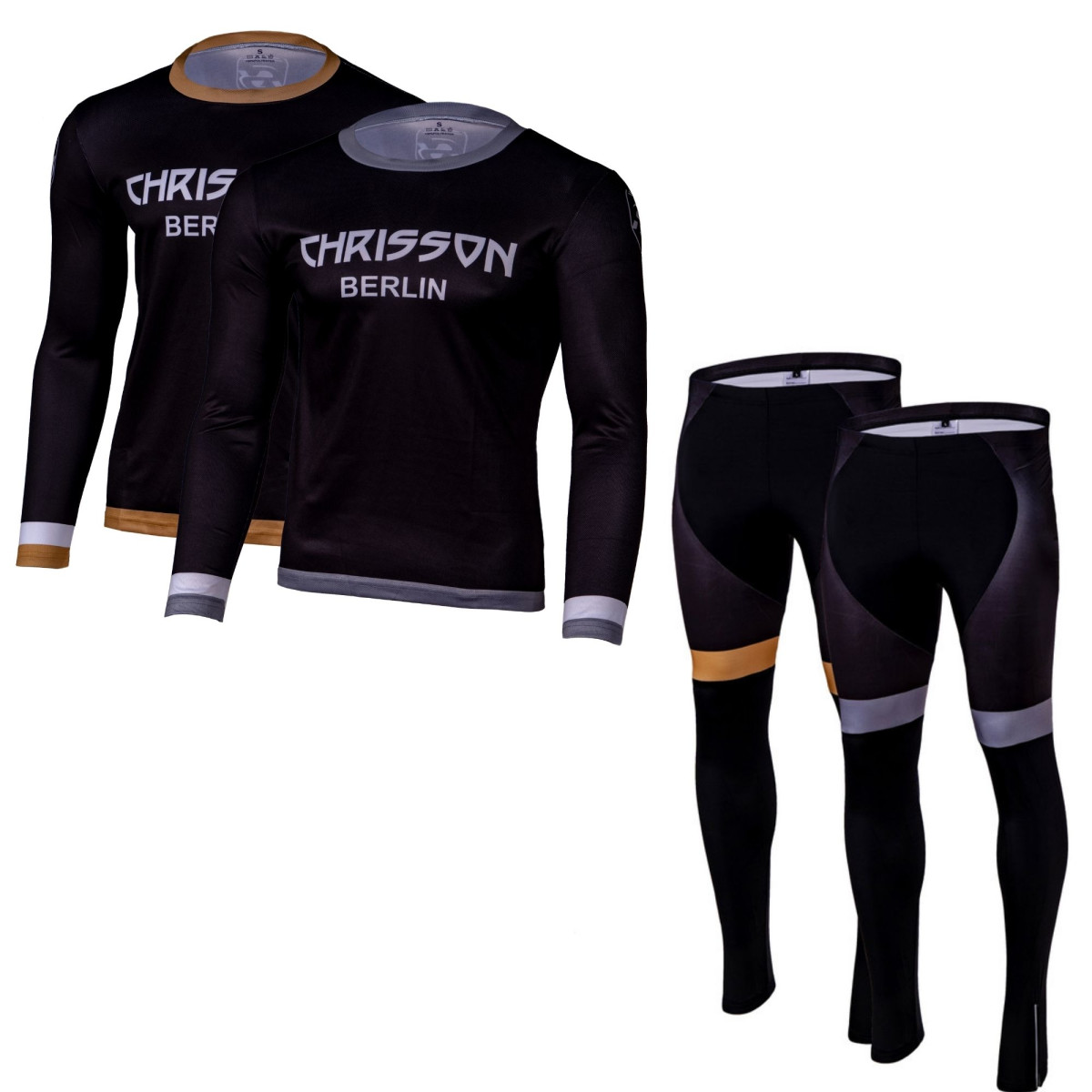Herren Langarm Trikot und Lange Laufhose Atmungsaktive und Schnelltrocknende Sportbekleidung CHRISSON Essential Laufbekleidung Set 