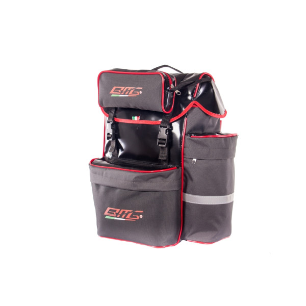 BMG Fahrrad Reiseset 7-teilig aus zwei Rahmentaschen, Satteltasche, Lenkertasche, Rucksack und Griffe